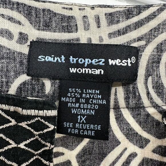 Saint Tropez West Linen Top Womens Size 1X Black Sleeveless V Neck Embroidered - Picture 6 of 6